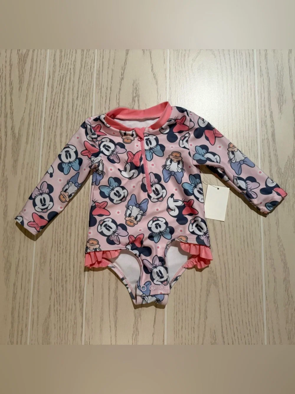 Disney Baby Minnie Daisy Rash Guard Swimsuit Pink‎ 6M Ruffle NWT